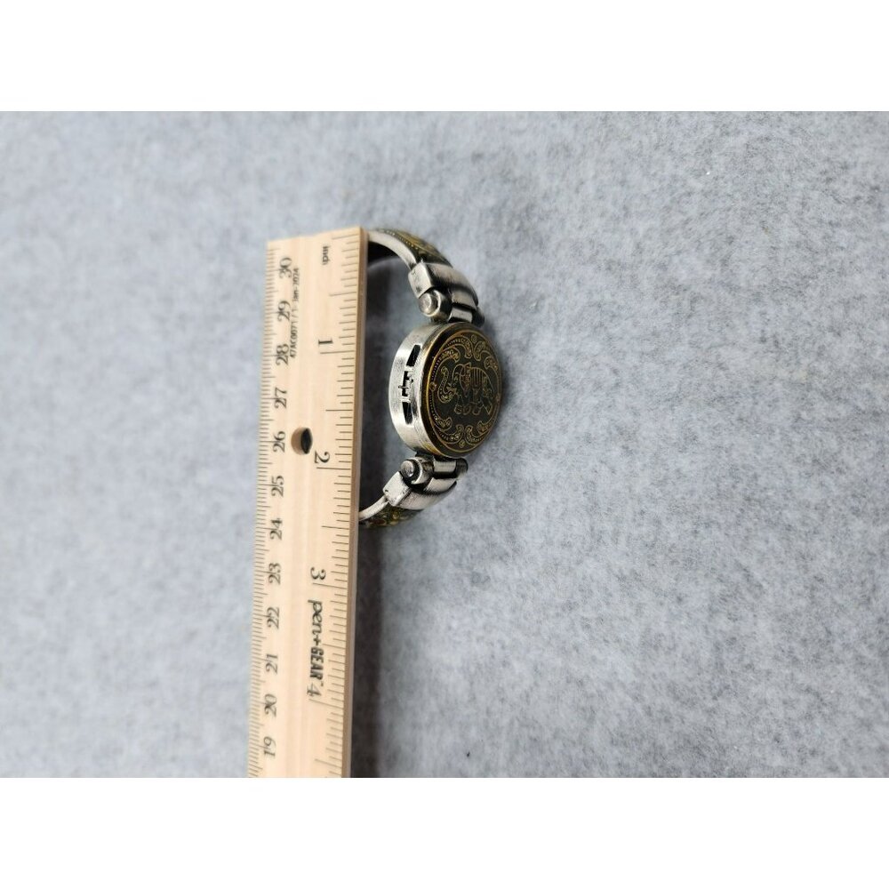 Vintage appear Womens Hinged Cuff Bangle Watch With Elephant Enamel Design - Picture 10 of 11